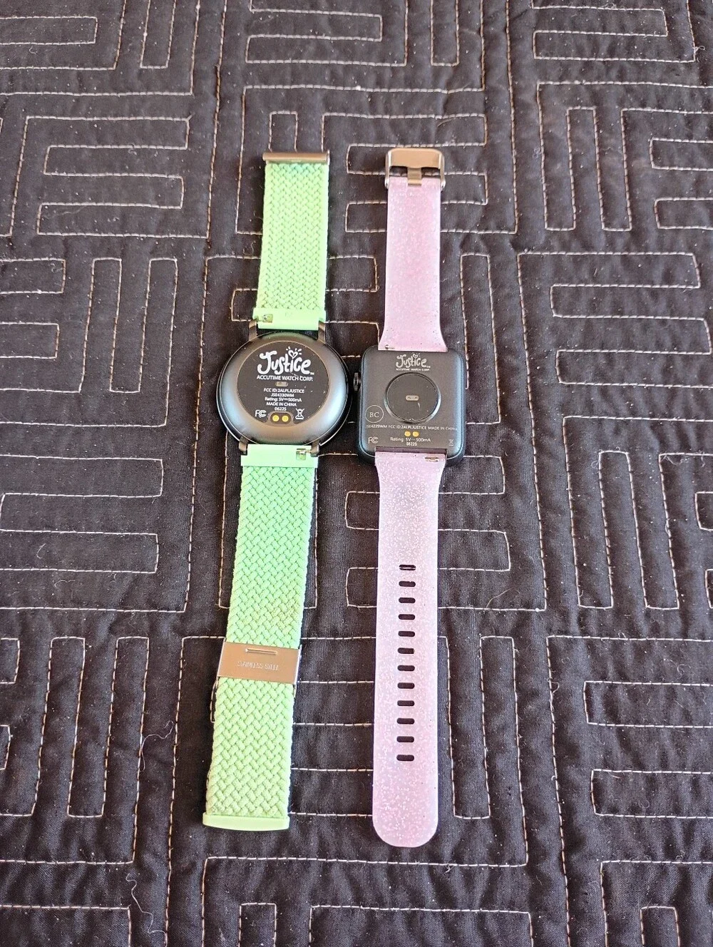 Justice Mint Green Braided and Light Pink Silicone Smartwatch Straps